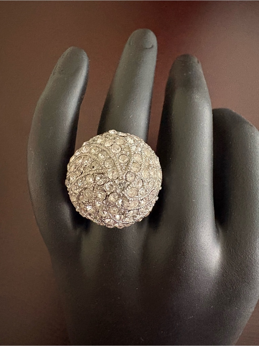 Rhinestone Pavé Dome Statement Fashion Ring - Silver